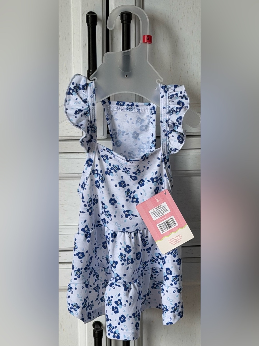 Blue Floral Ruffled Dog Dress - Small